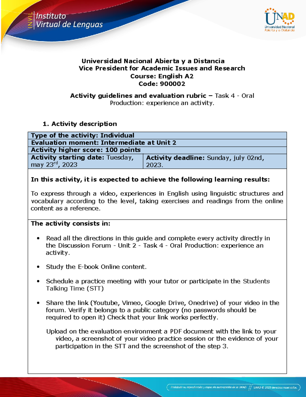 Activity guide and evaluation rubric - Unit 2 - Task 4 - Oral ...