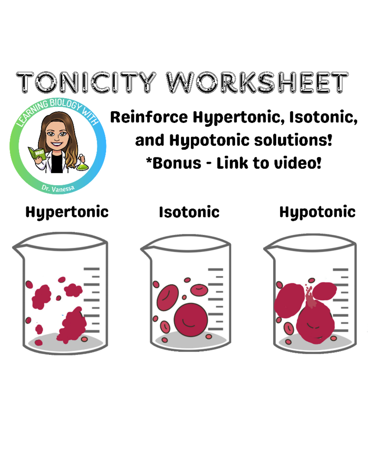 Tonicity Worksheet Reinforce Hypertonic Isotonicand Hypotonic Solutions ...