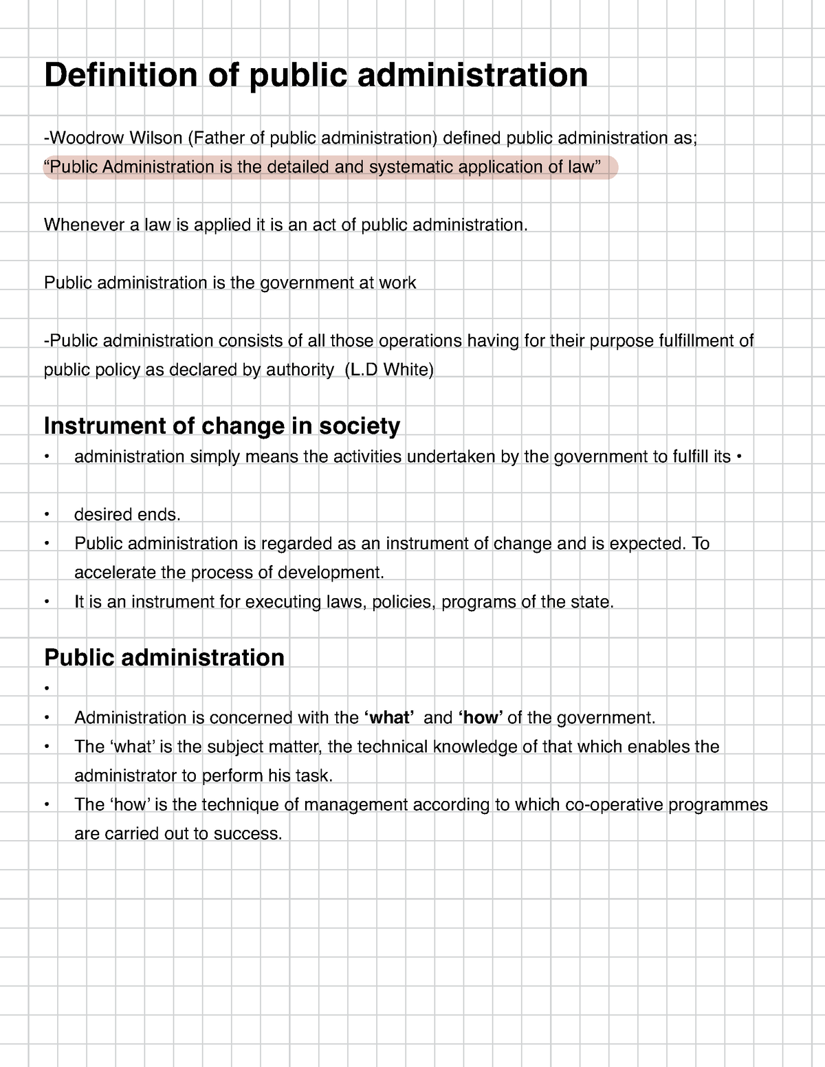 Lecture Notes - Definition Of Public Administration -Woodrow Wilson ...