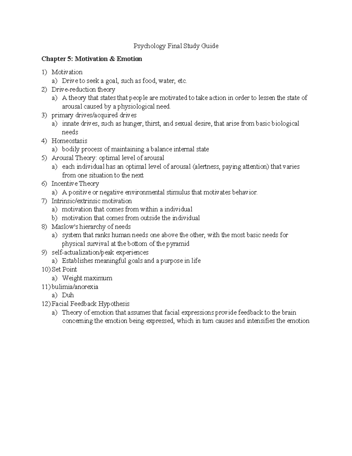 PSY 101 Study Guide (Final) - Psychology Final Study Guide Chapter 5 ...
