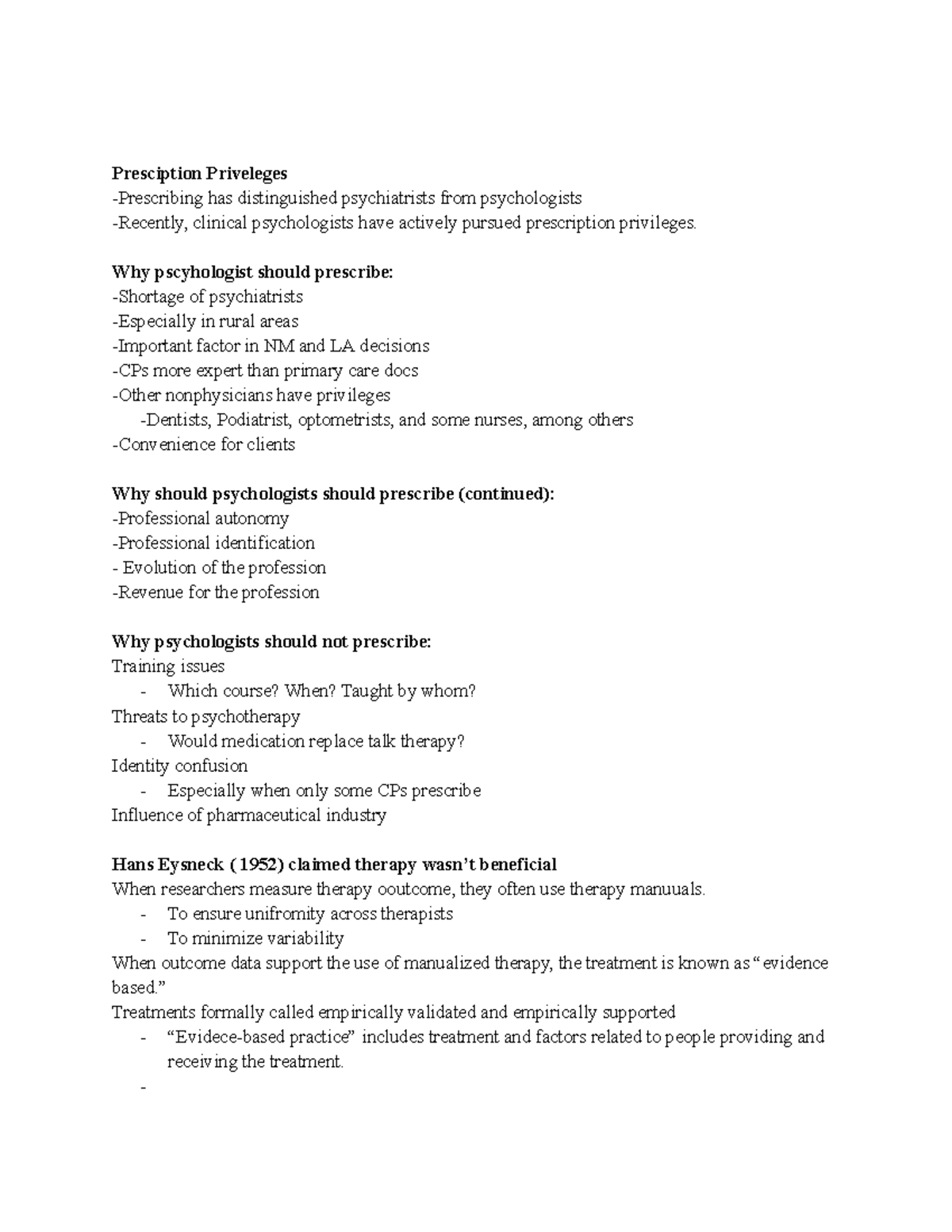 Clinical psychology week 2 Presciption Priveleges Prescribing has