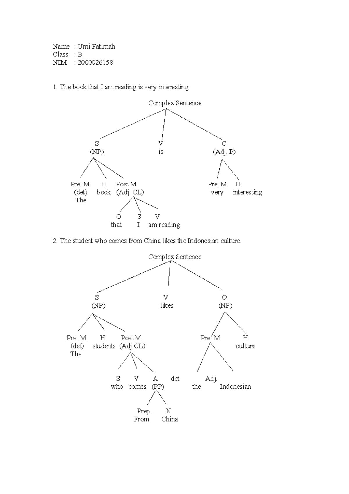 Tugas adj clause - the diagram of sentences (morphosyntax) - Name : Umi ...