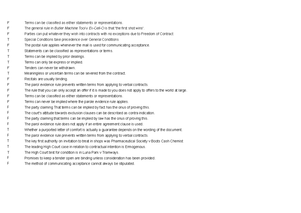 Assessment 1 MCQ Cheatsheet F Terms can be classified as either statements or representations