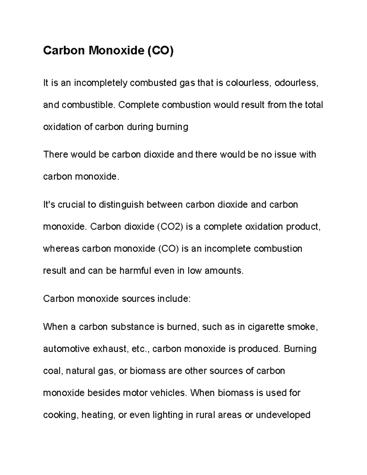 Carban Monoxide Notes Carbon Monoxide (CO) It is an