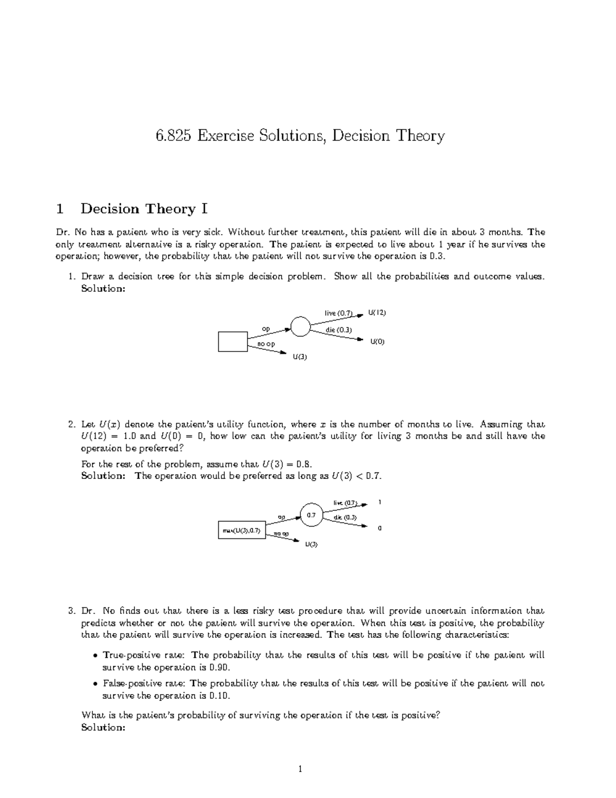 Problems - 6 Exercise Solutions, Decision Theory 1 Decision Theory I Dr ...