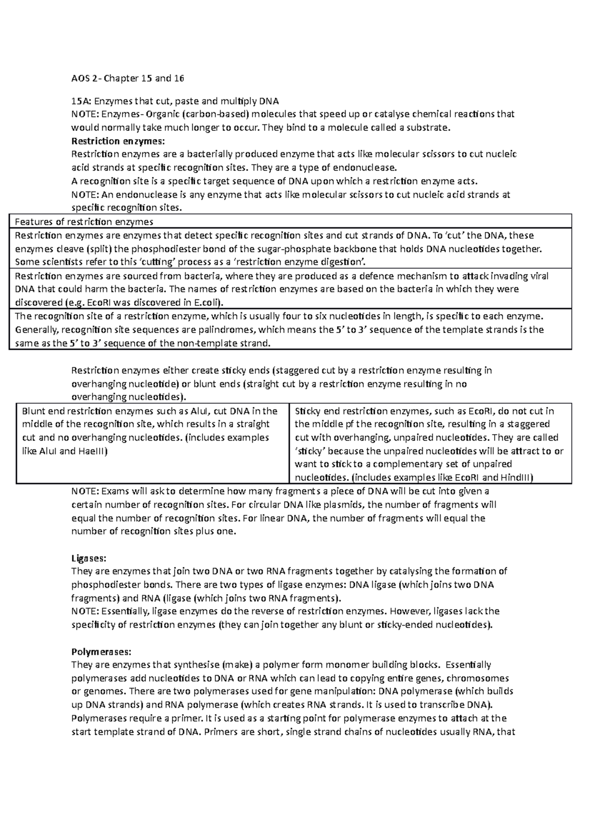 AOS 2- Chapter 15 & 16 Biology Notes For Unit 3/4 - AOS 2- Chapter 15 ...