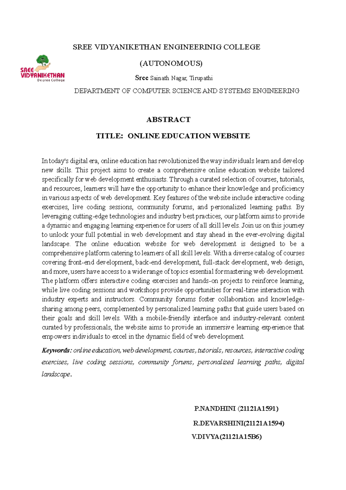 WT Abstract - pdf - SREE VIDYANIKETHAN ENGINEERINIG COLLEGE (AUTONOMOUS ...