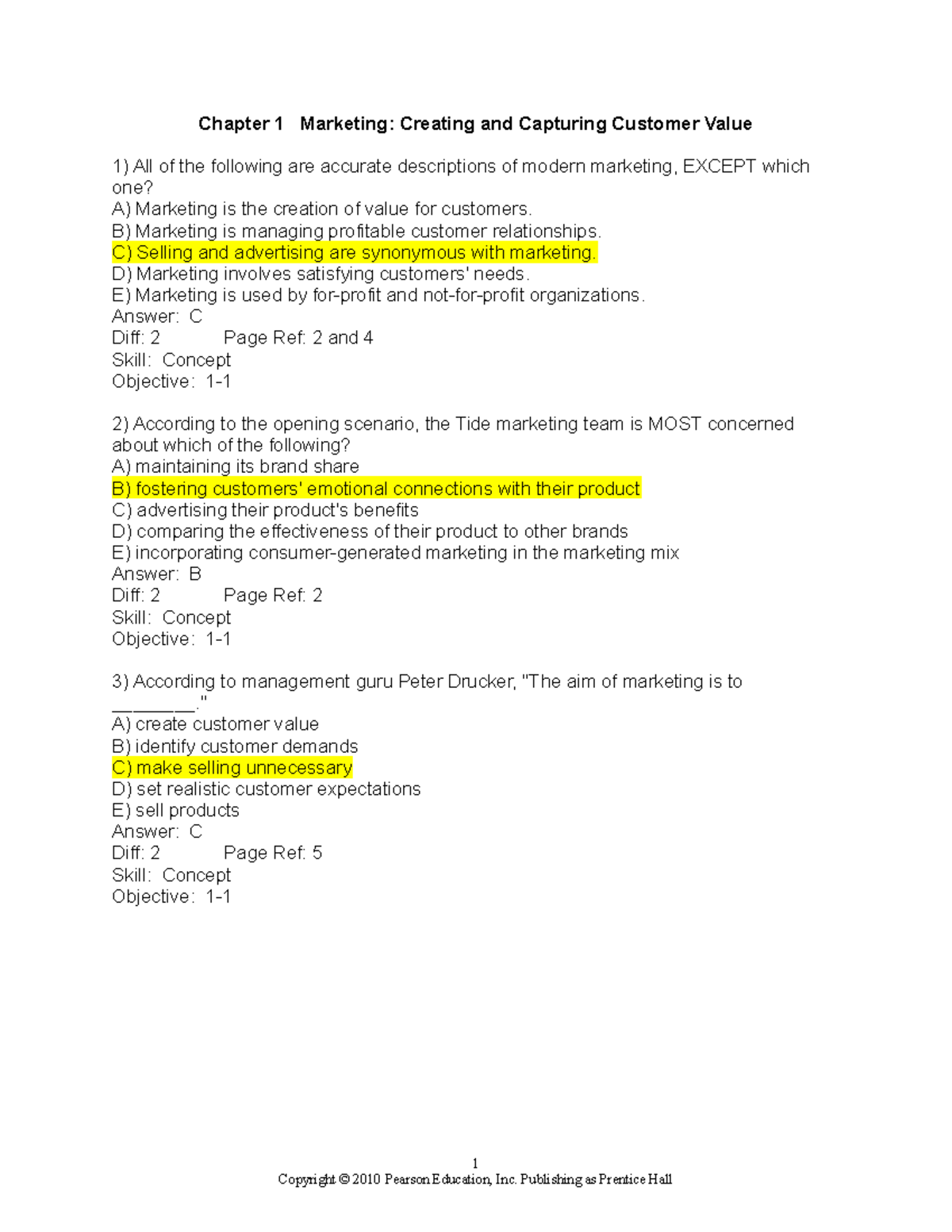 Kotler Chapter 1 - Quiz - Chapter 1 Marketing: Creating And Capturing ...