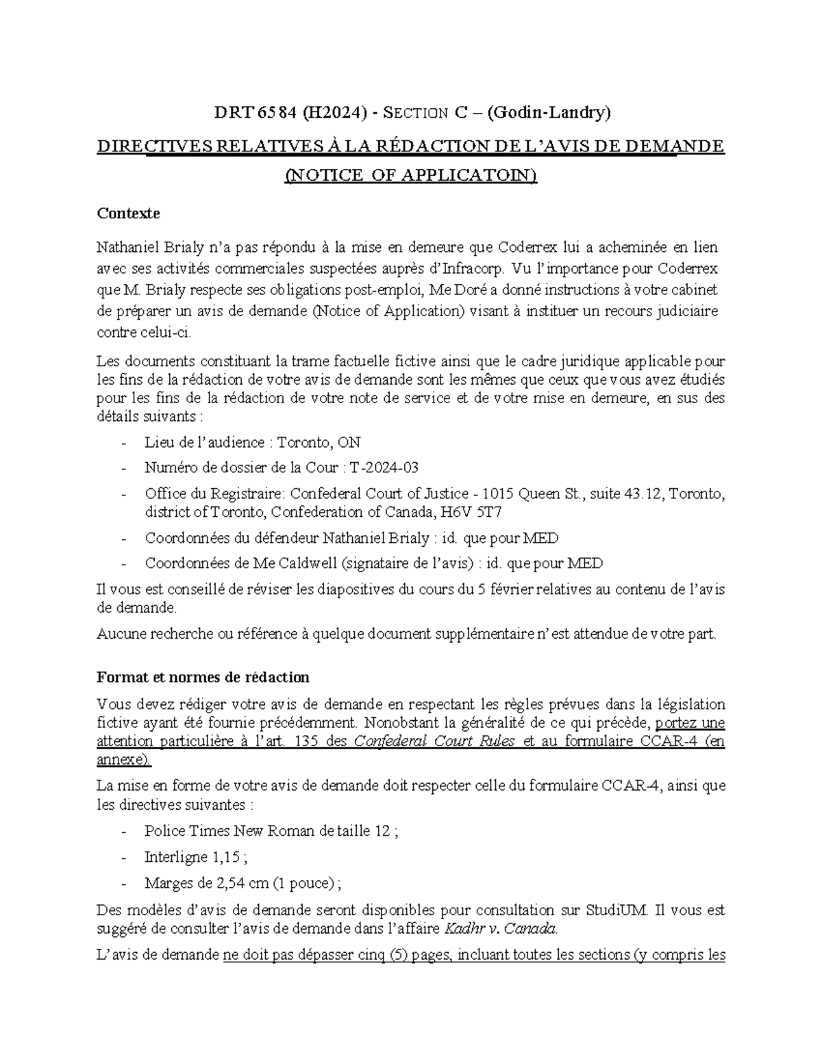 Instructions Notice of Application (GodinLandry 2024) v2 DRT 6584 (H2024) S ECTION C