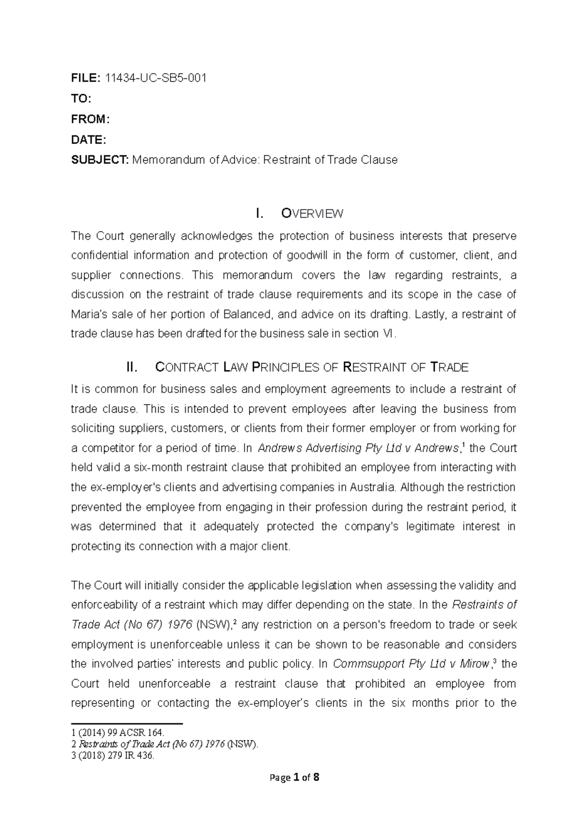 Restraint of Trade Clause in Business Sale Law Requirements and