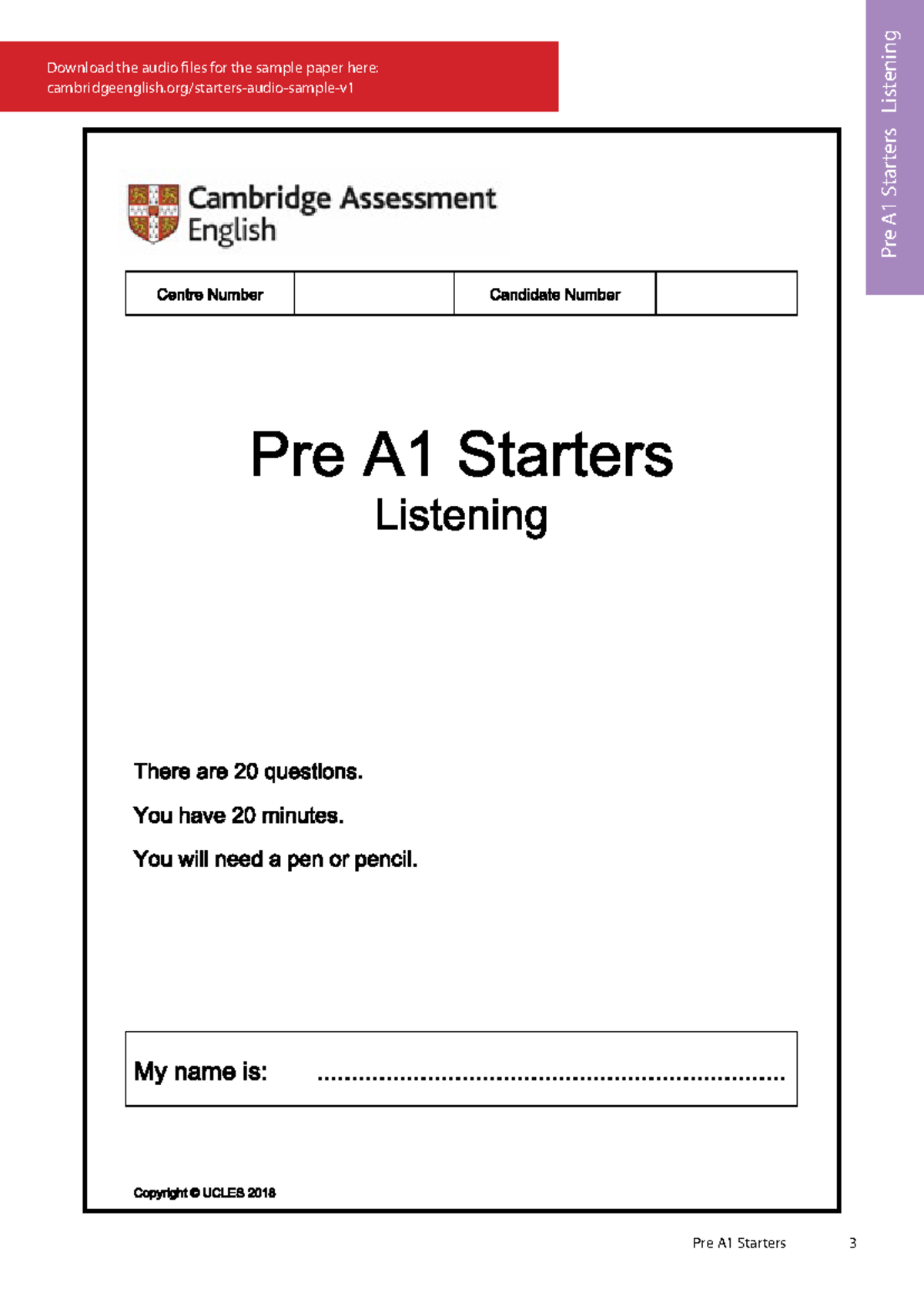 Starters 1 - Pre A1 Starters Listening Pre A1 Starters 3 Download the ...