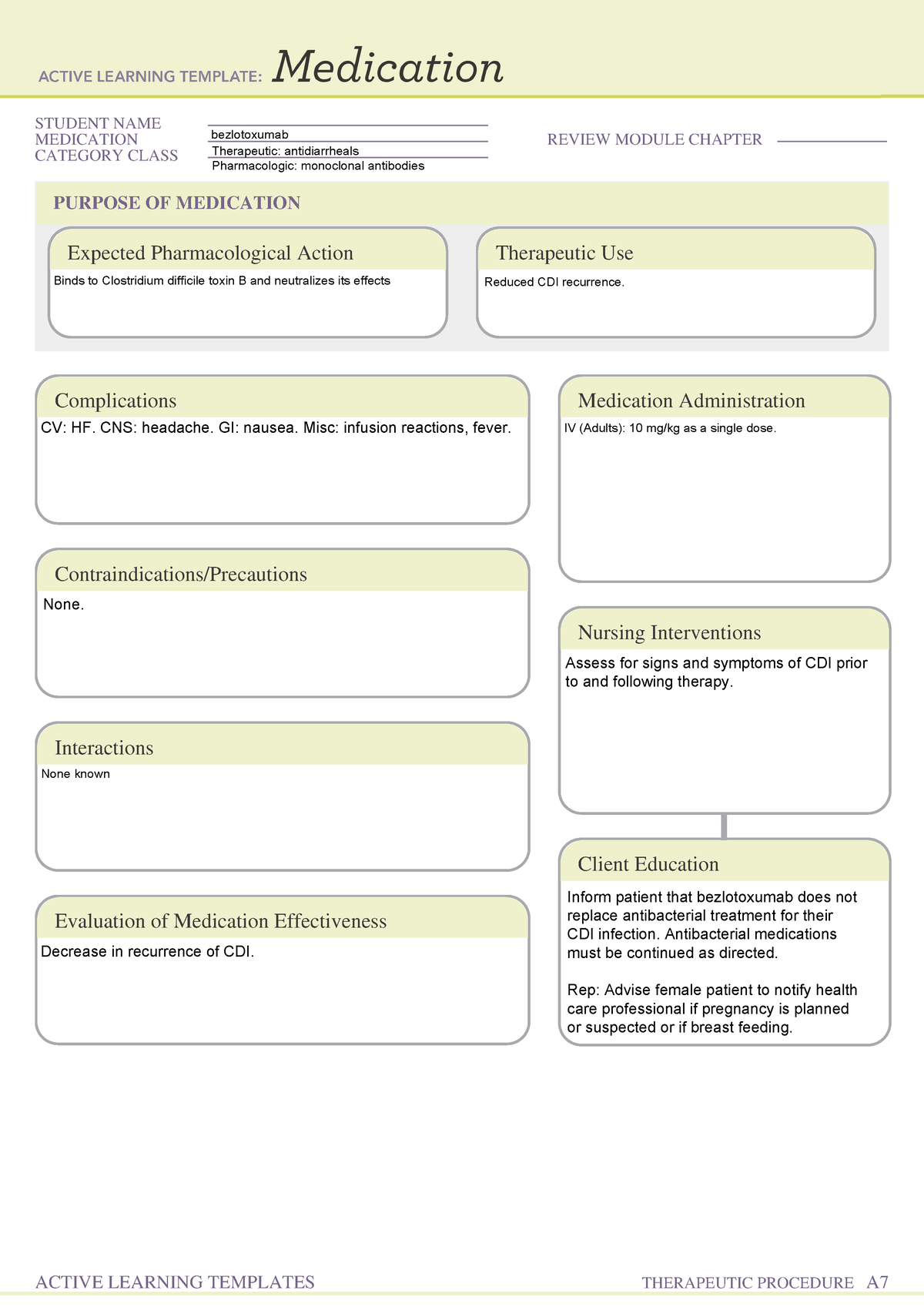 Bezlotoxumab - Medication - STUDENT NAME MEDICATION REVIEW MODULE ...