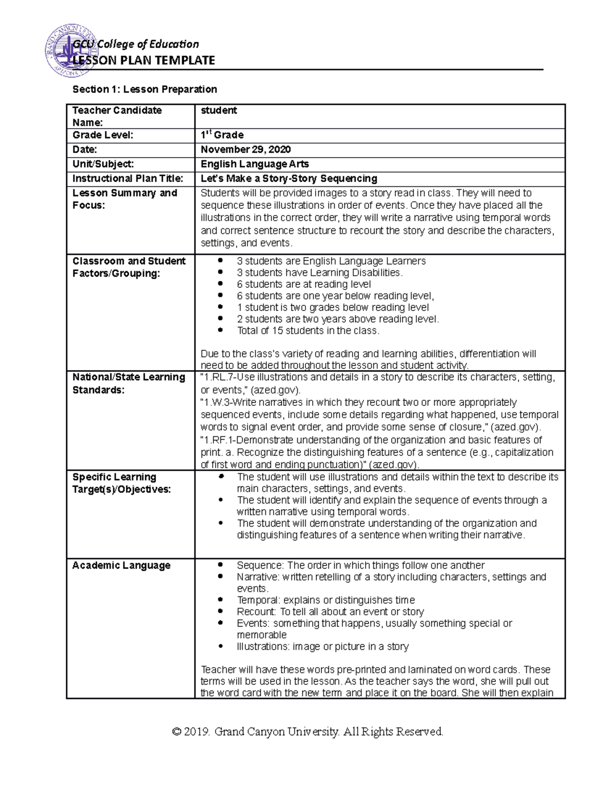 ELM480 Grammar and Writing Lesson Plan - LESSON PLAN TEMPLATE Section 1 ...