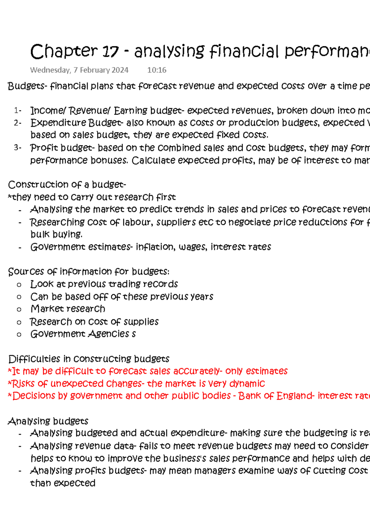 Chapter 17 - analysing financial performance - Budgets- financial plans ...