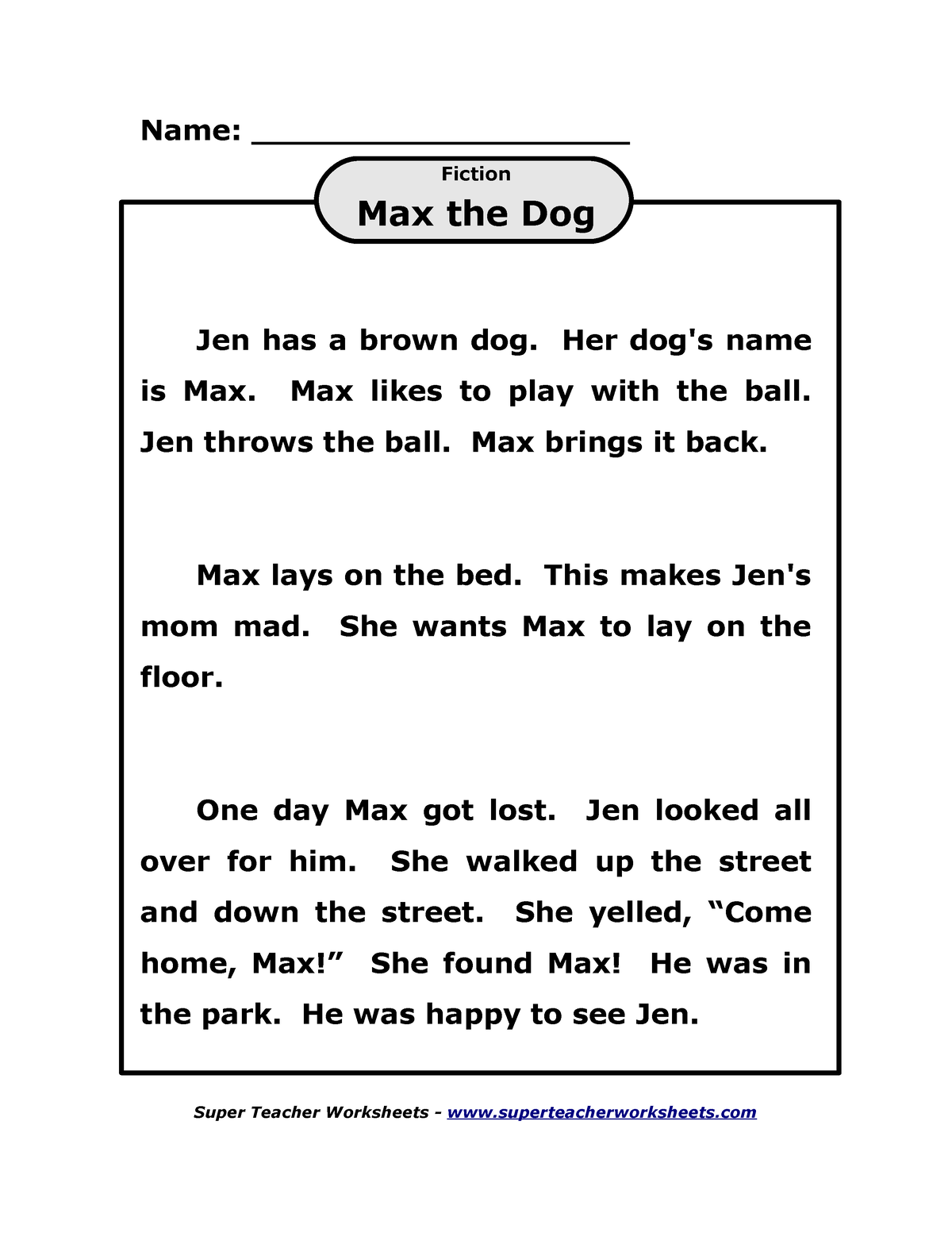 1st max the dog - As an assessment tool, worksheets can be used by ...