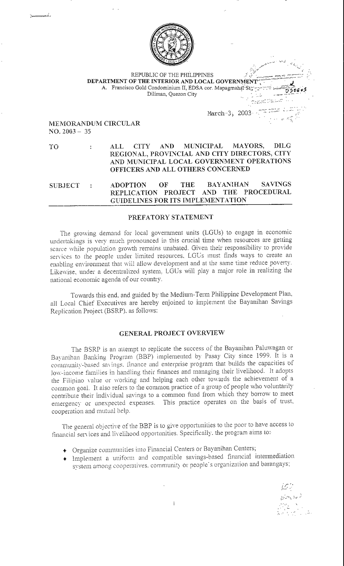 DILG MC2003-035 MSM Bayanihan Savings - BS in Management Accounting ...