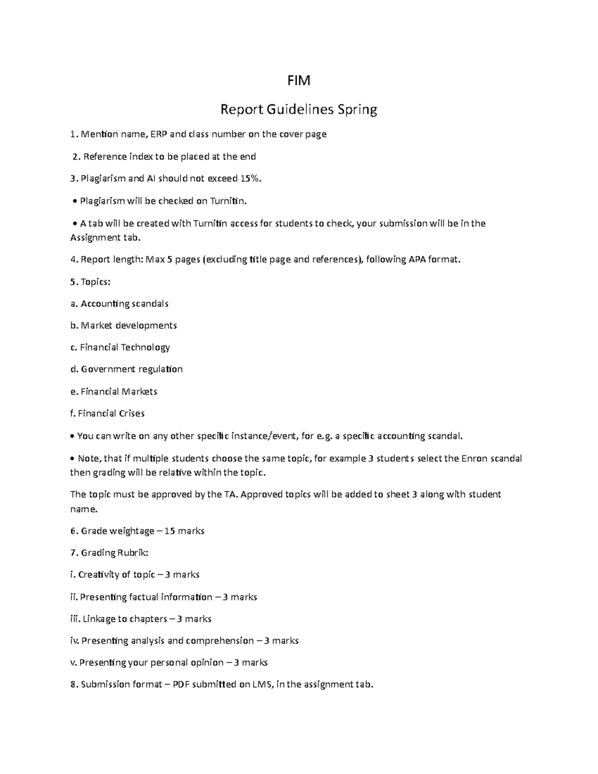 FIM Report Guidelines - FIM Report Guidelines Spring MenƟon name, ERP ...
