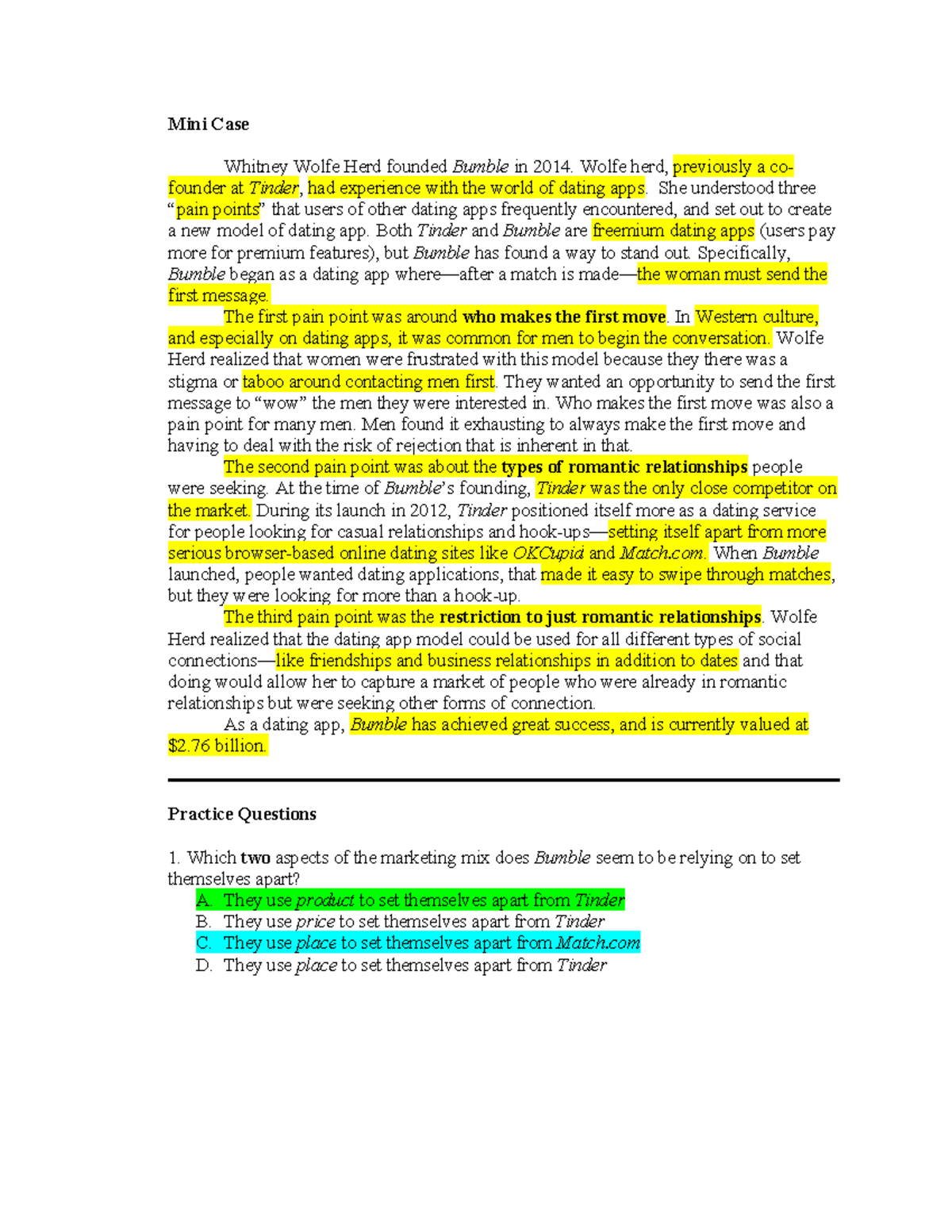 Bumble practice case - NO Answers - Mini Case Whitney Wolfe Herd ...