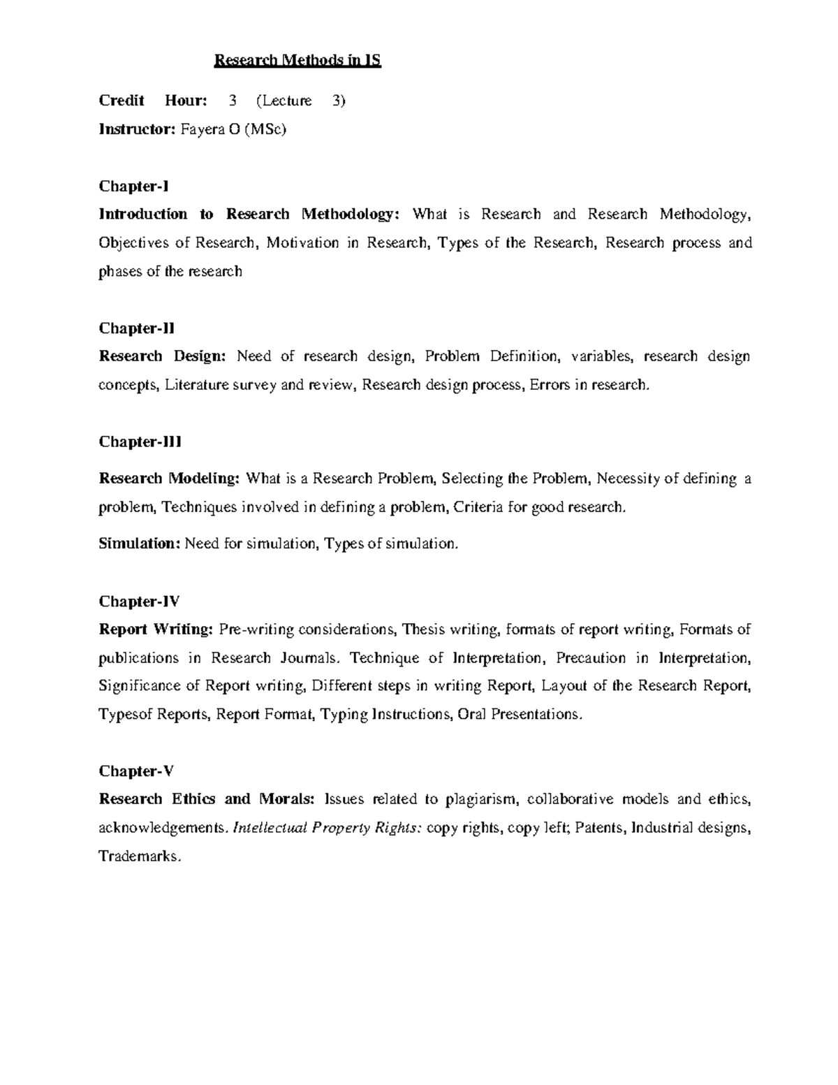 RM in IS Syllabus mis - Research Methods in IS Credit Hour: 3 (Lecture ...