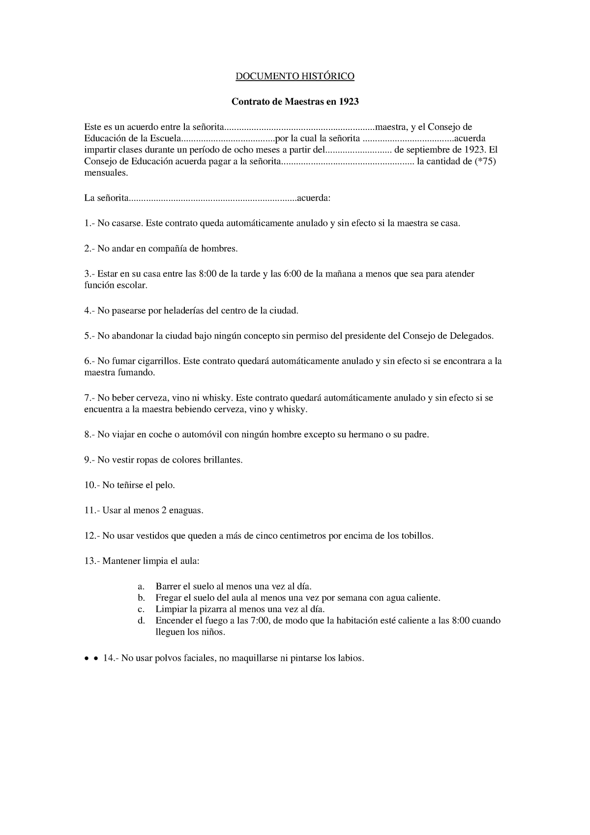 Contrato De Las Maestras De 1923 Documento Histrico 1 Documento HistÓrico Contrato De 8536