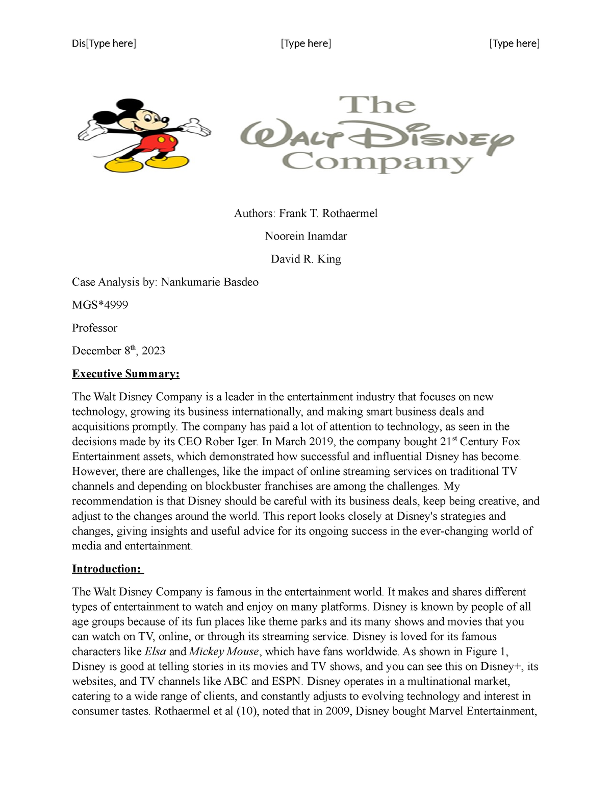 walt disney company case study pdf