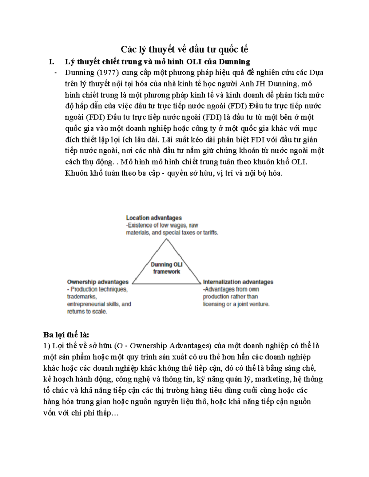 Các lý thuyết về đầu tư quốc tế - Lý thuyết chiết trung và mô hình OLI ...