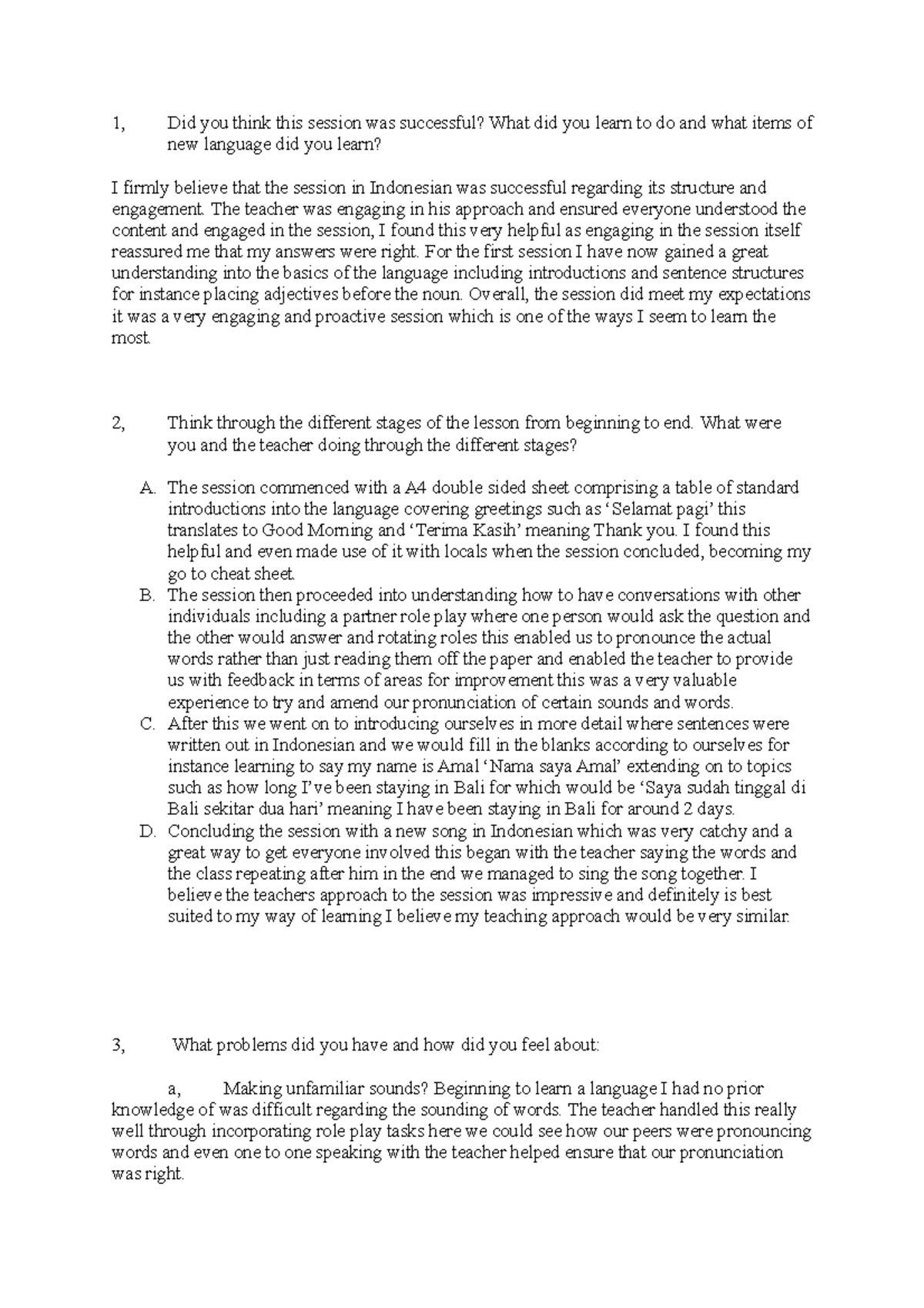 Draft - tesol coursework notes - 1, Did you think this session was ...