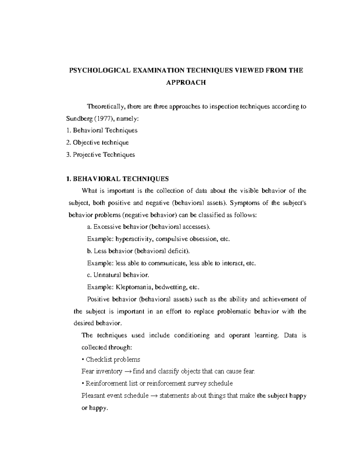 45. Psychological Examination Techniques Viewed From The Approach