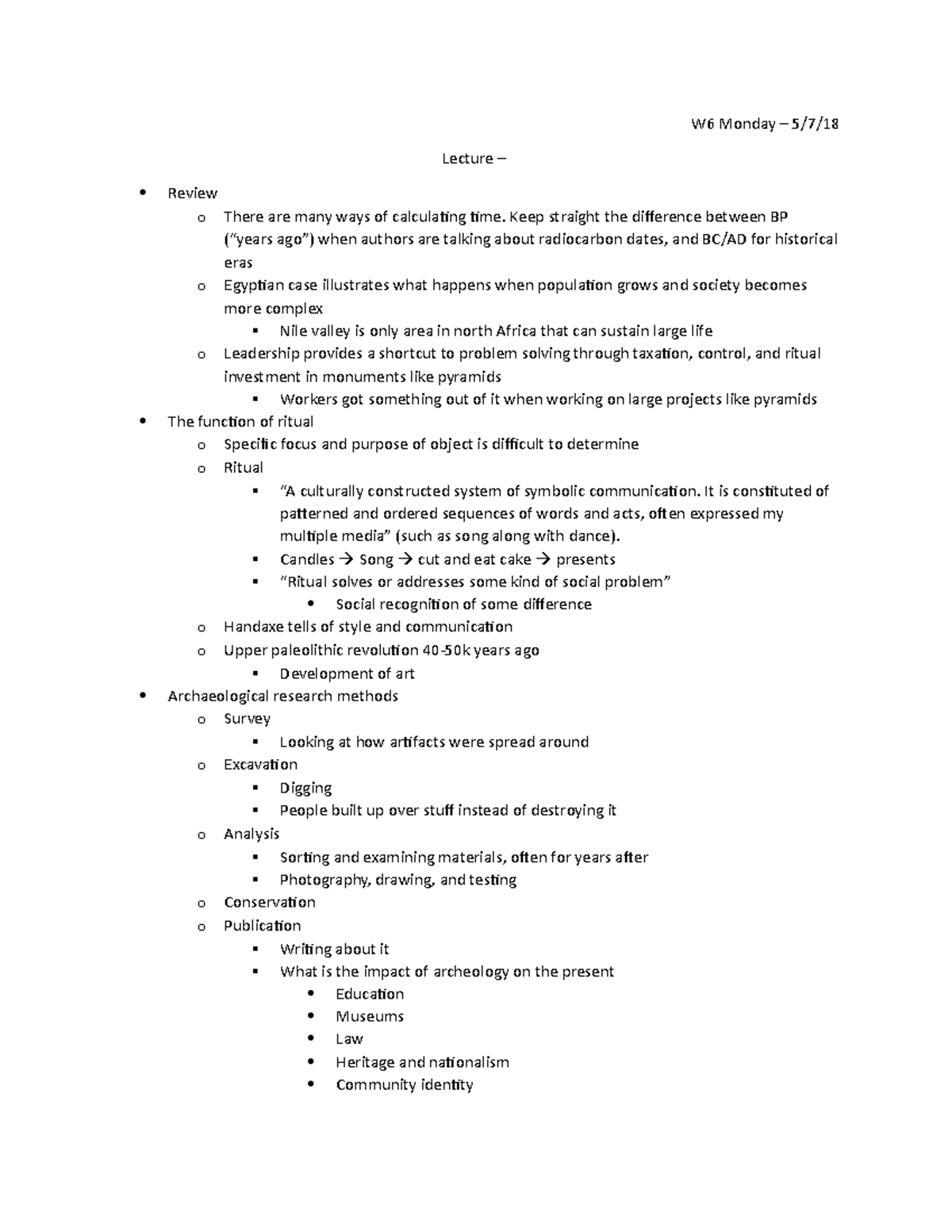 W6 Monday Notes - W6 Monday – 5/7/ Lecture – Review o There are many ...