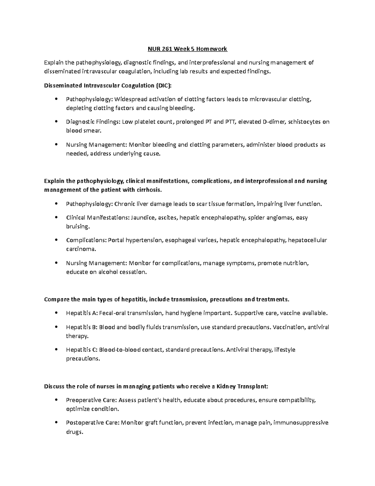 NUR 261 Week 5 Homework 2 - NUR 261 Week 5 Homework Explain the ...