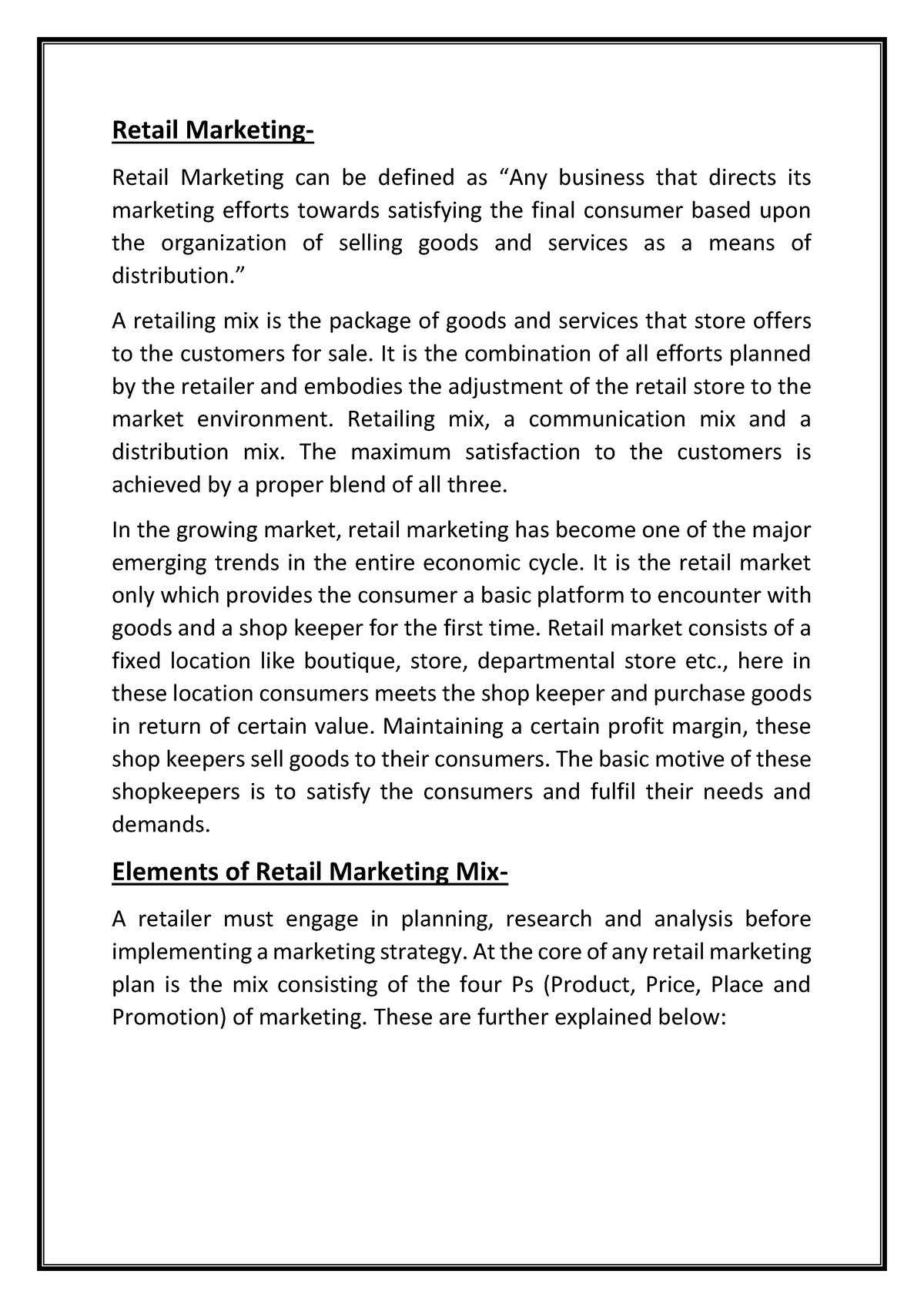 retail marketing research paper
