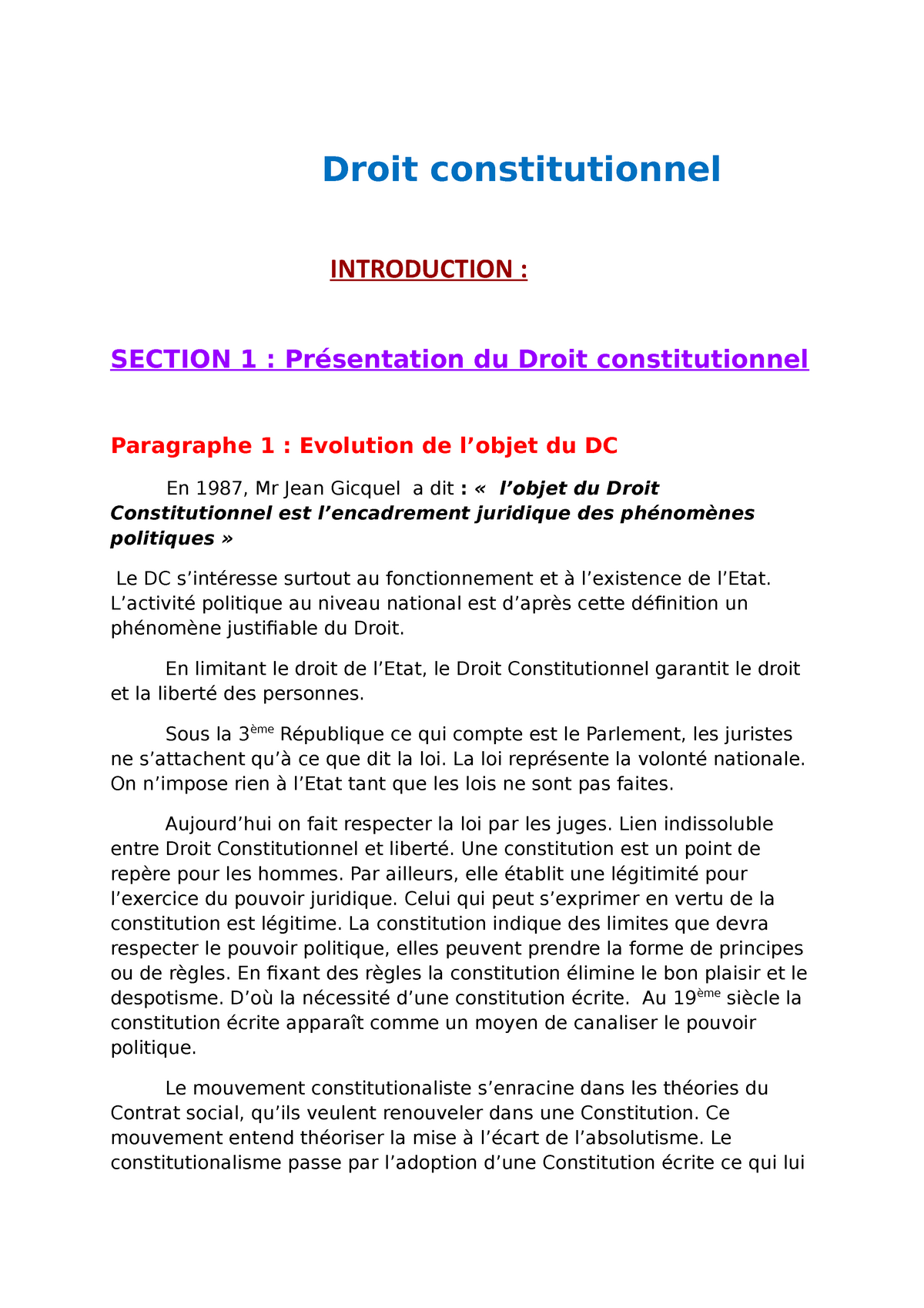 sujet dissertation droit constitutionnel l1