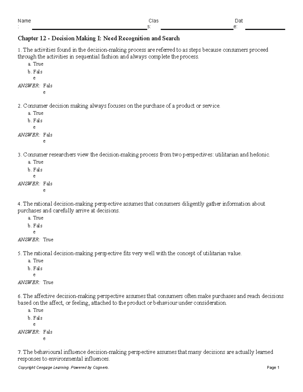 Chapter 12 Decision Making I Need Recognition and Search - Chapter 12 ...