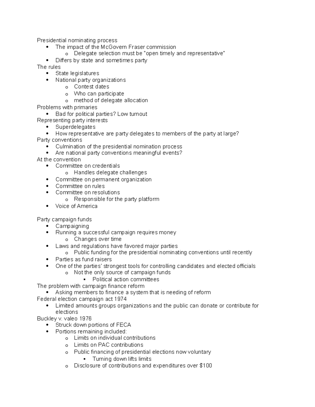 PI#2 - Lecture Notes - Presidential nominating process The impact of ...