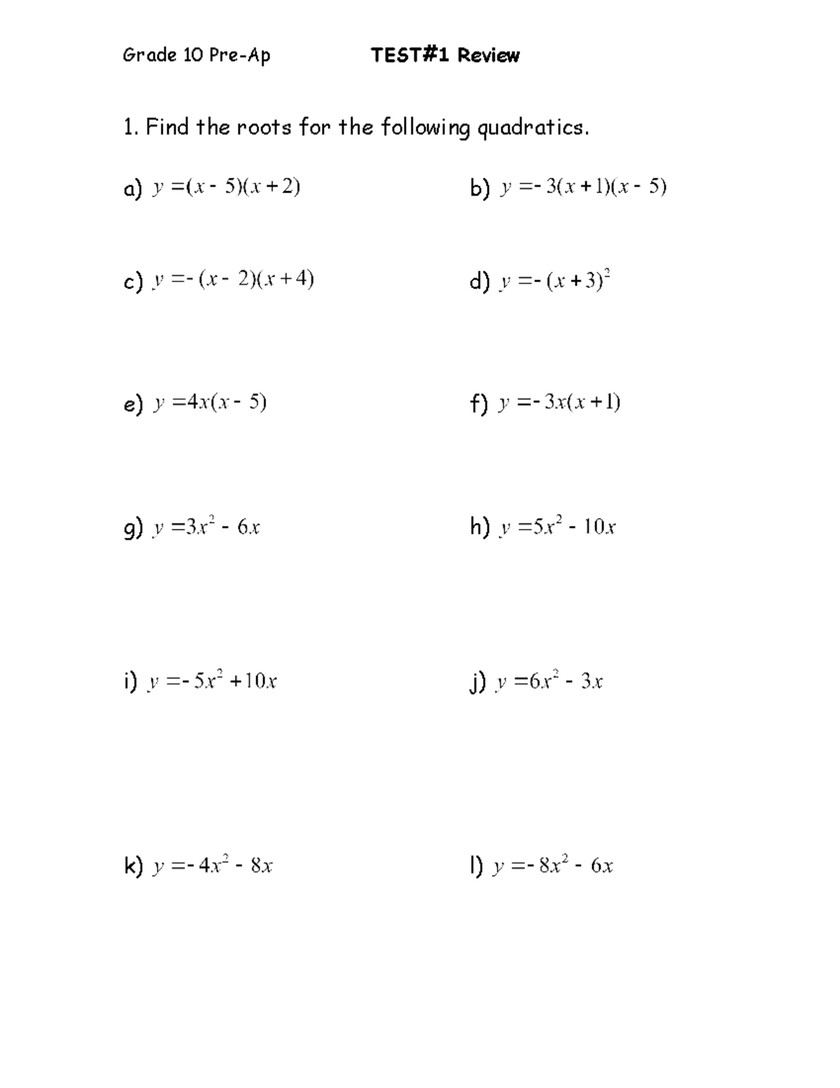 Unit 1- Grade 10 AP - Practice - Grade 10 Pre-Ap TEST#1 Review 1. Find ...