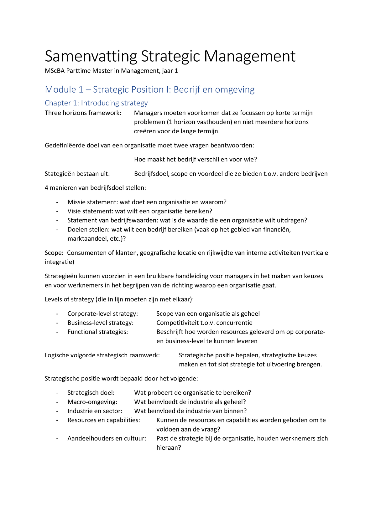 Samenvatting Strategic Management Master In Management - Samenvatting ...