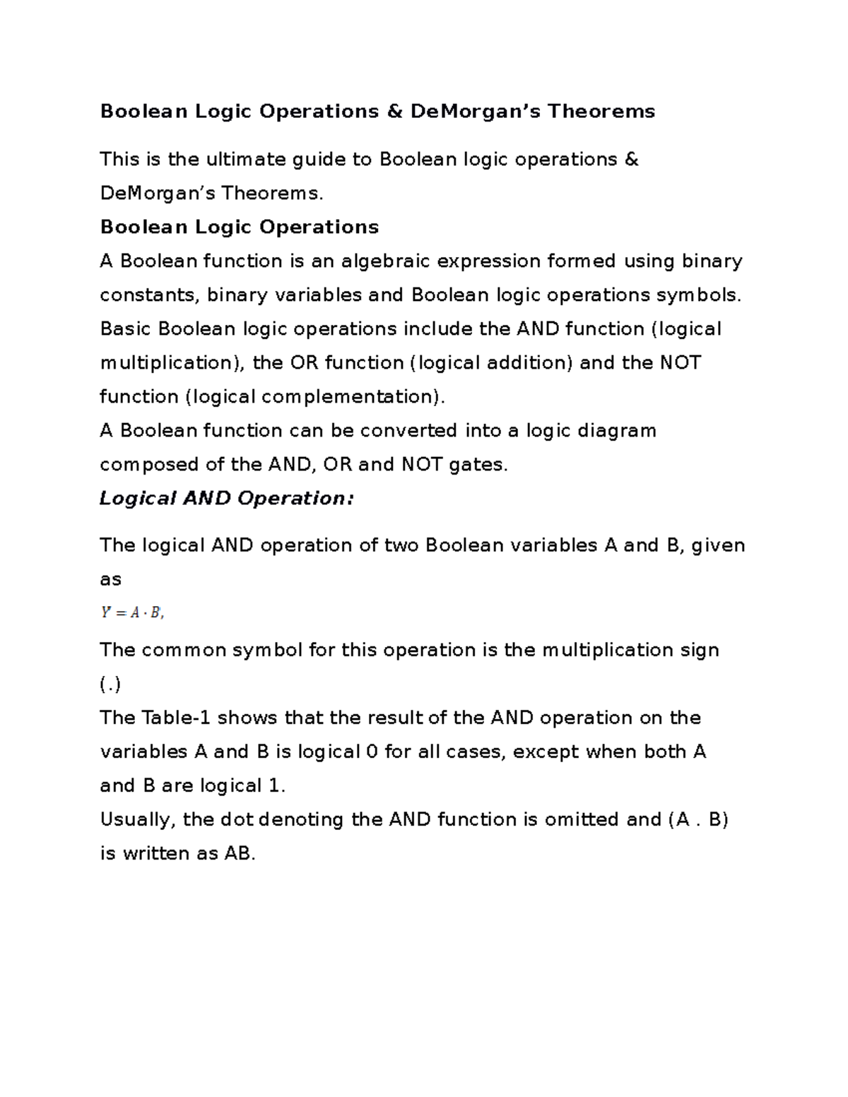 Boolean Logic Operations & De Morgan’s Theorems - Boolean Logic ...