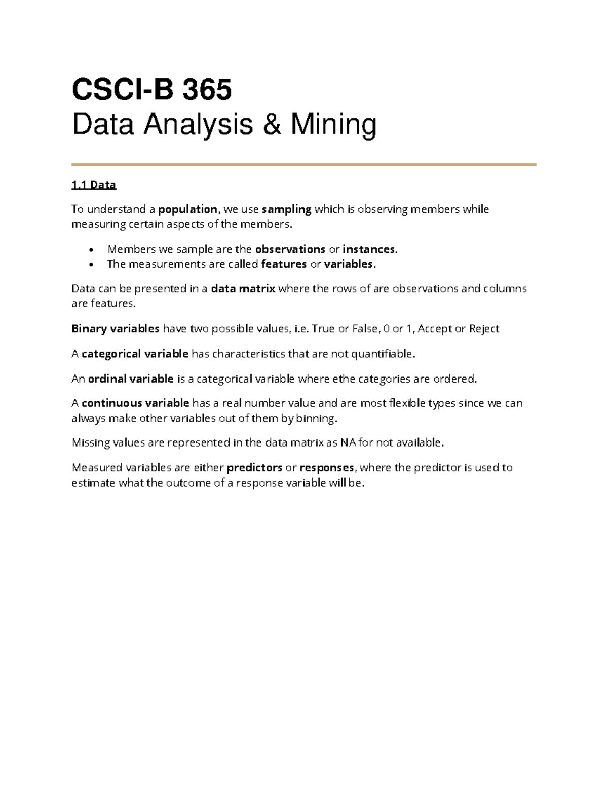 1.1 Data - 1.1 Data - CSCI-B 365 Data Analysis & Mining 1 Data To ...