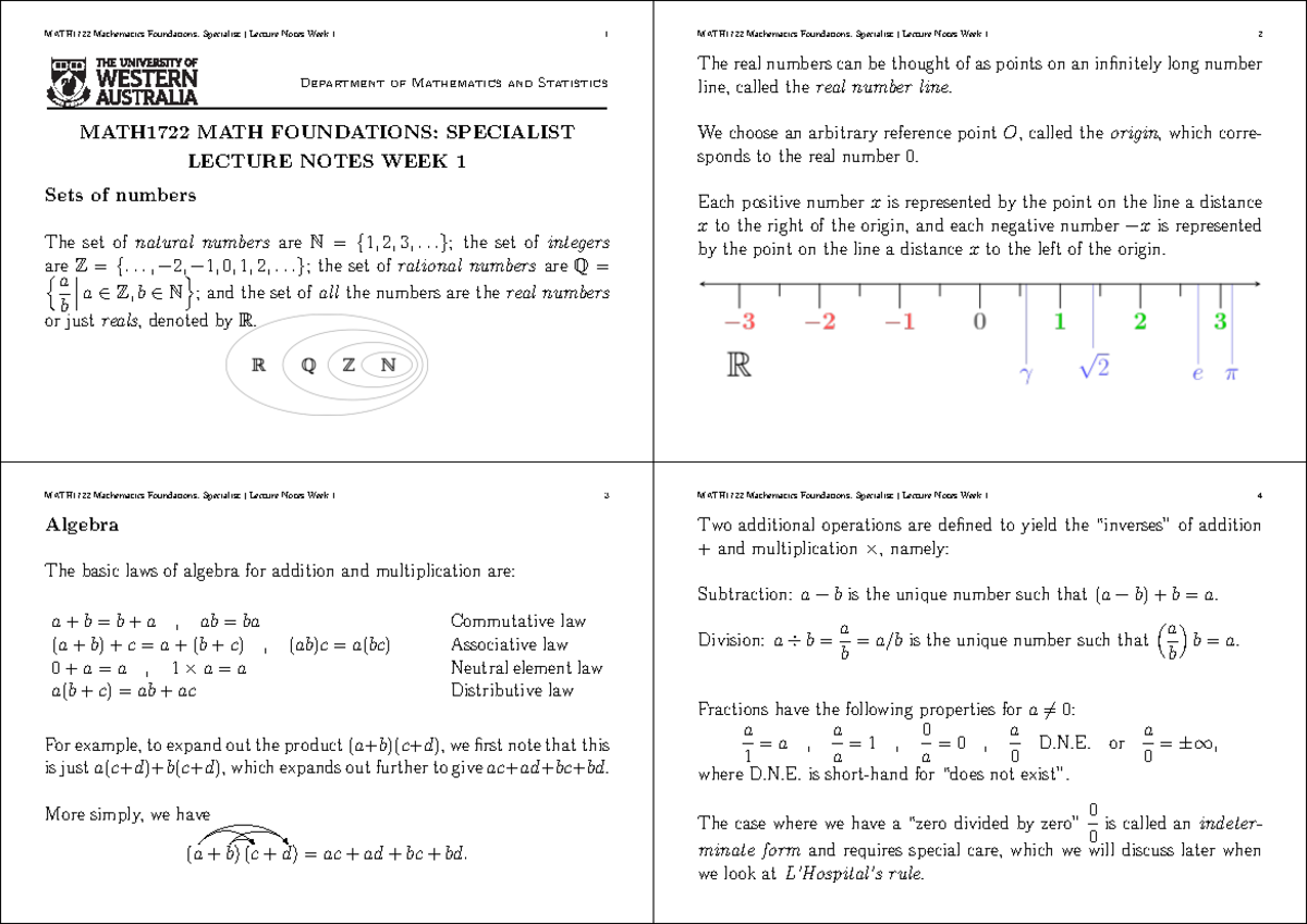 MATH1722 Lecture W01-(4 pages per sheet) - Department of Mathematics ...