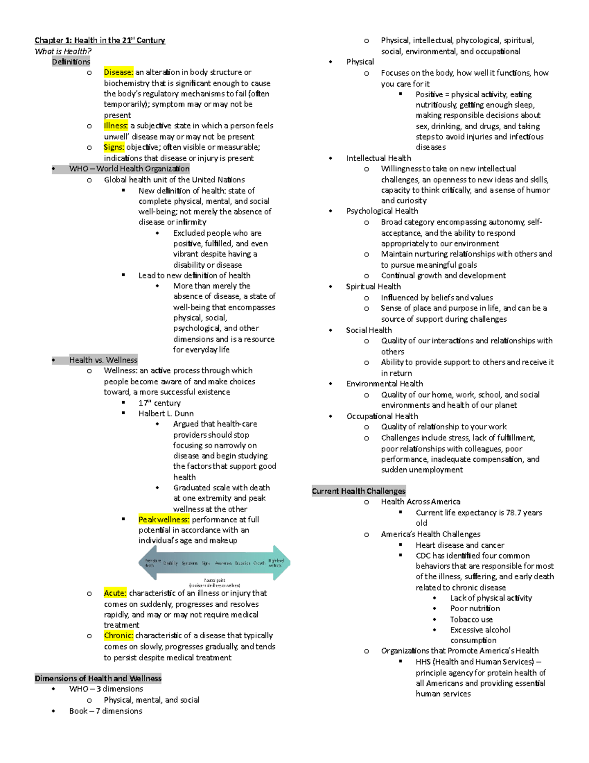 NUR 363 Notes - Online - Chapter 1: Health in the 21 st Century What is ...