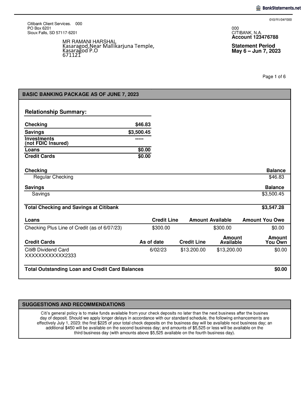 Citibank Bank Statement Bank Statements - Banking Knowledge - Studocu