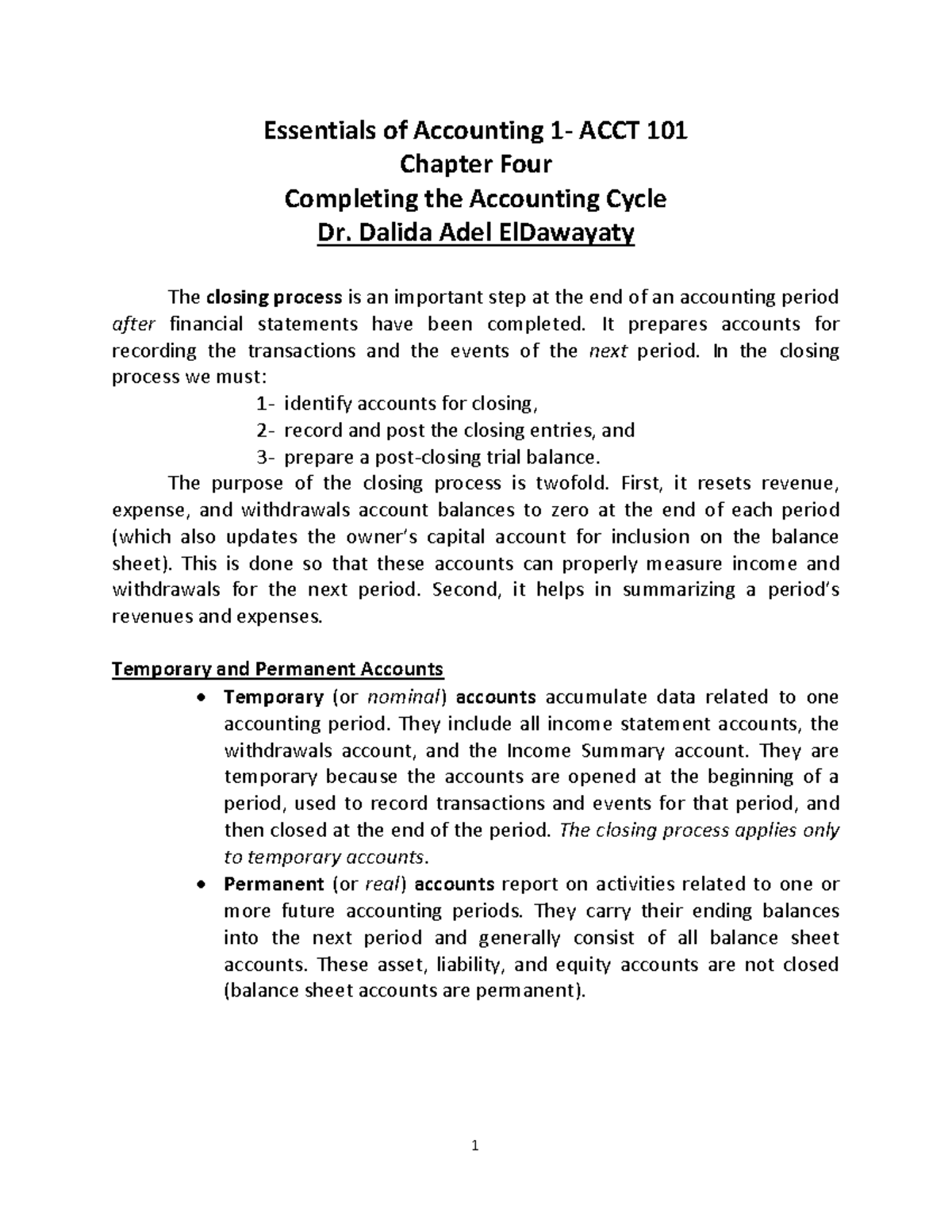 Chapter 4 @ - Essentials Of Accounting 1- ACCT 101 Chapter Four ...