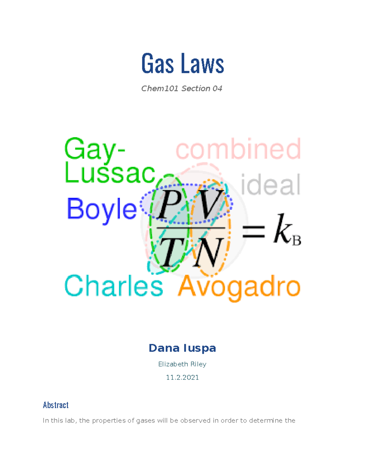 Gas Laws lab notes and instructions on gas laws Gas Laws Chem101