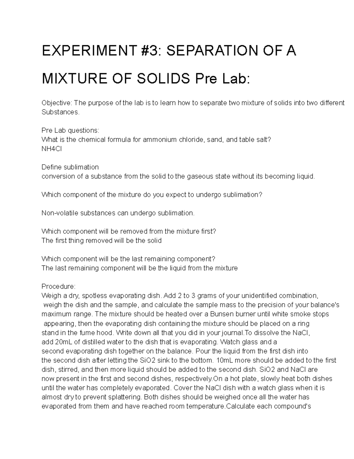 total solids experiment lab report