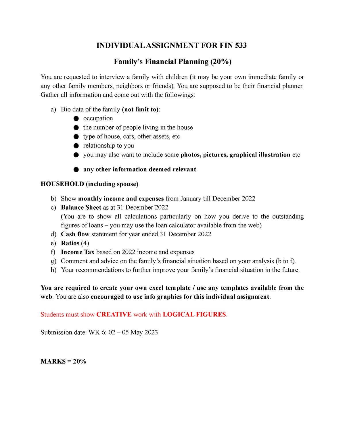 fin533 family financial planning assignment