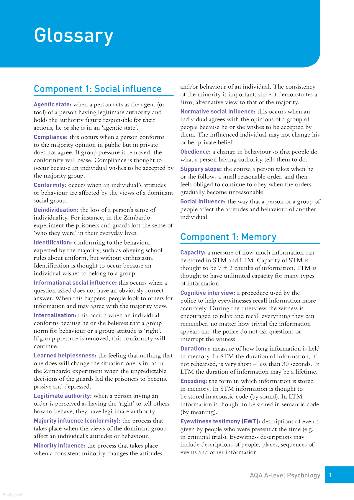 Glossary Of Introductory Psychological Concepts - AQA A-level ...