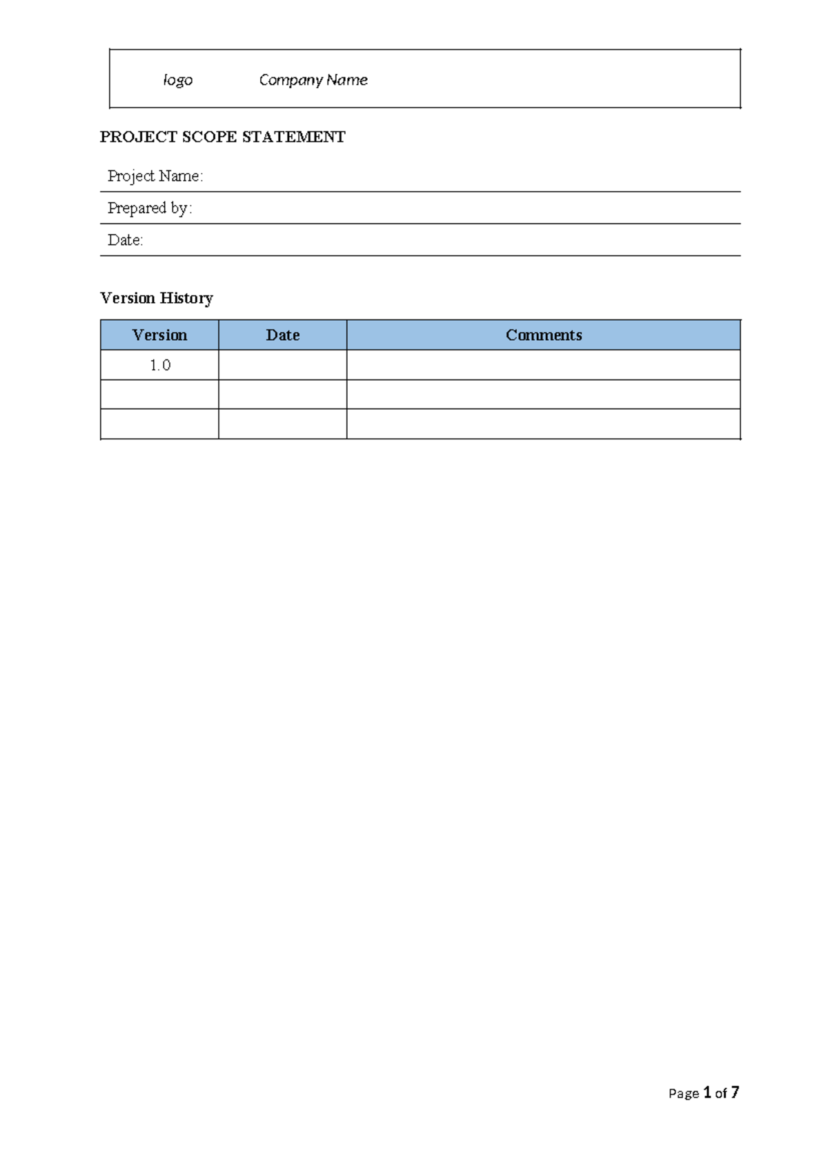 Additonal Notes 5 - Project Scope Statement Template - PROJECT SCOPE ...