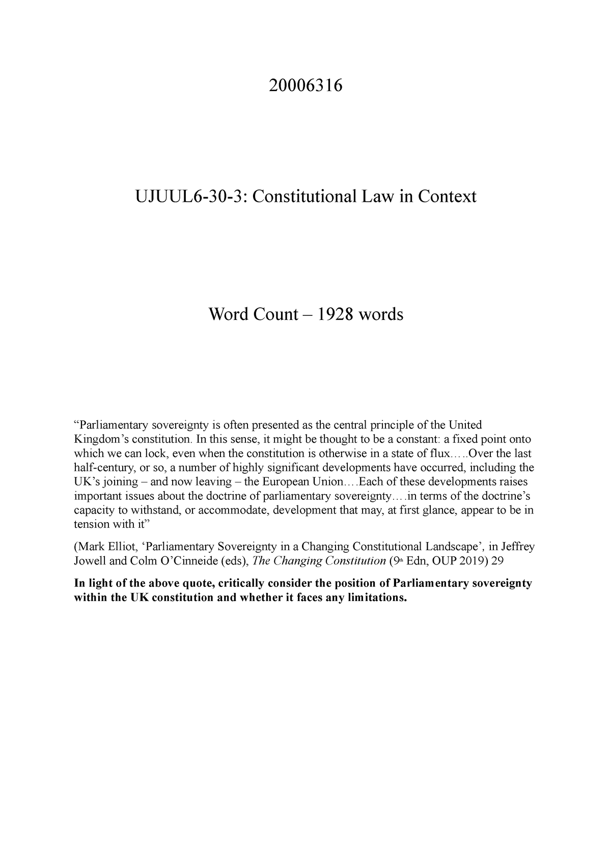 Constitutional Essay - 20006316 UJUUL6-30-3: Constitutional Law In ...