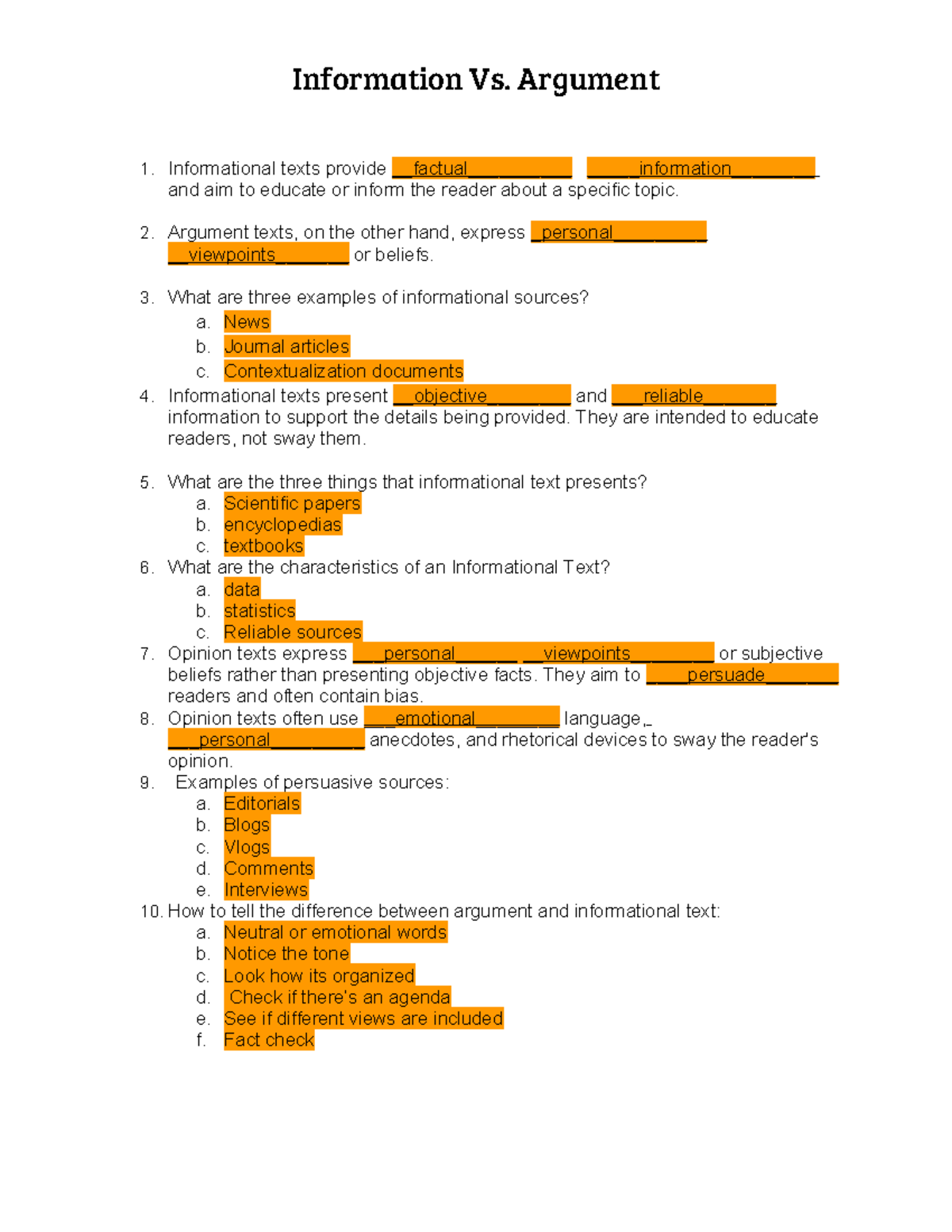 Emily Mc Daniel ( Student) - Information Vs. Arugument notes ...
