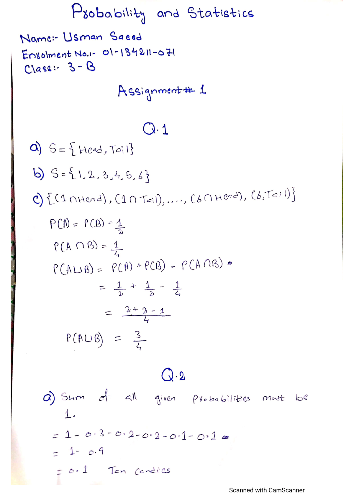 statistics assignment on probability